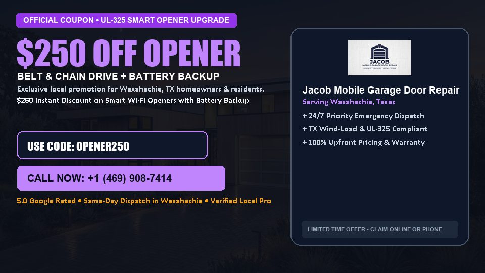 $250 OFF Smart Wi-Fi Garage Door Opener Installation in Waxahachie, TX - Jacob Mobile Garage Door Repair