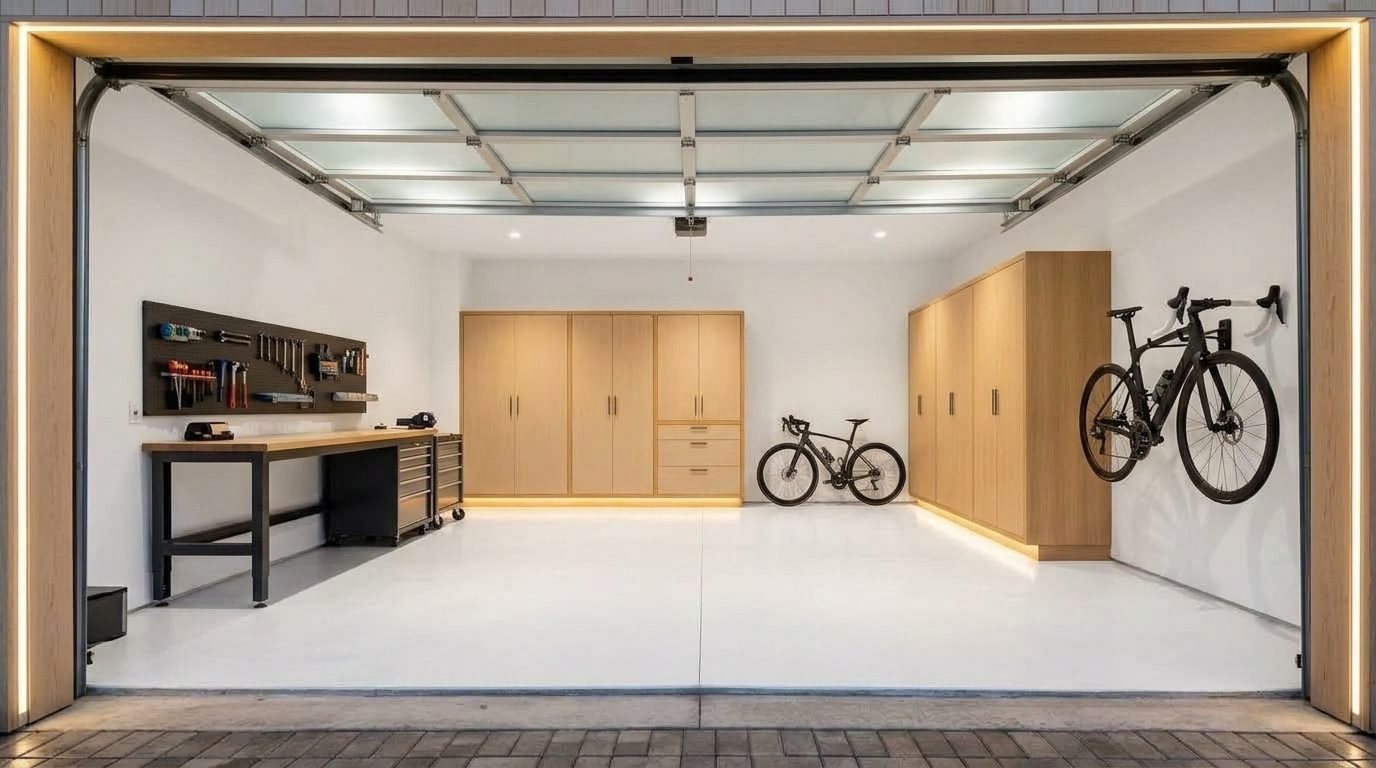 Jacob Mobile Garage Door Repair Interior View of Custom Garage Door Overhead and Workshop
